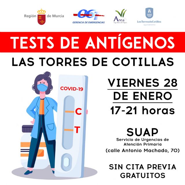 Test de antígenos gratuitos este viernes en el SUAP de Las Torres de Cotillas - 1, Foto 1