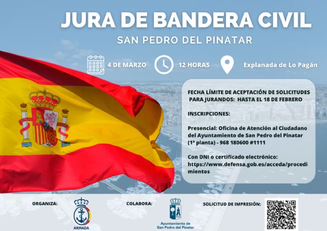 San Pedro del Pinatar acoge el 4 de marzo una jura de bandera para civiles - 1, Foto 1