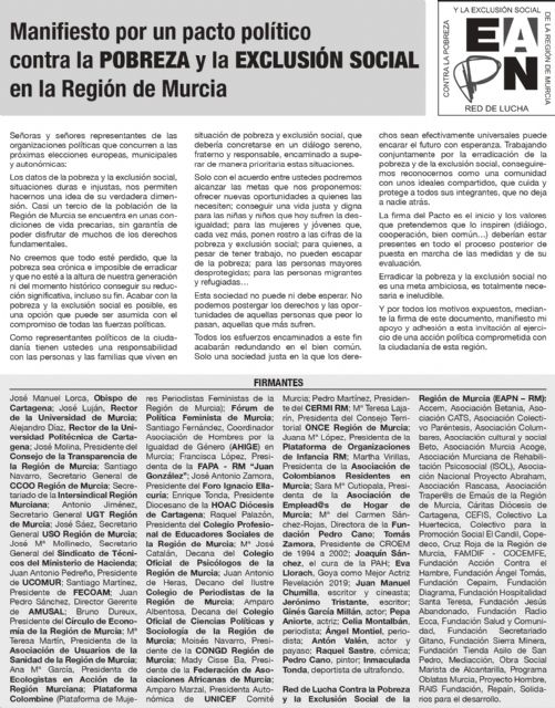 Presentación pública del manifiesto por un pacto político contra la pobreza y la exclusión social en la Región de Murcia - 1, Foto 1