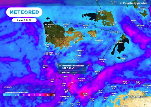 Hasta la noche del lunes se pueden acumular más de 100 l/m2 en puntos del sur de Andalucía, Foto 1