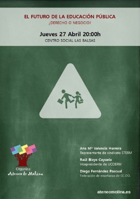 El Ateneo Villa de Molina de Segura organiza una charla-debate sobre el futuro de la educación pública el jueves 27 de abril - 1, Foto 1