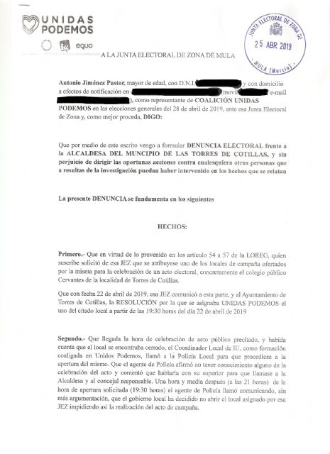 IU denuncia a la alcaldesa de Las Torres por impedir la celebración de un acto de Unidas Podemos - 4, Foto 4