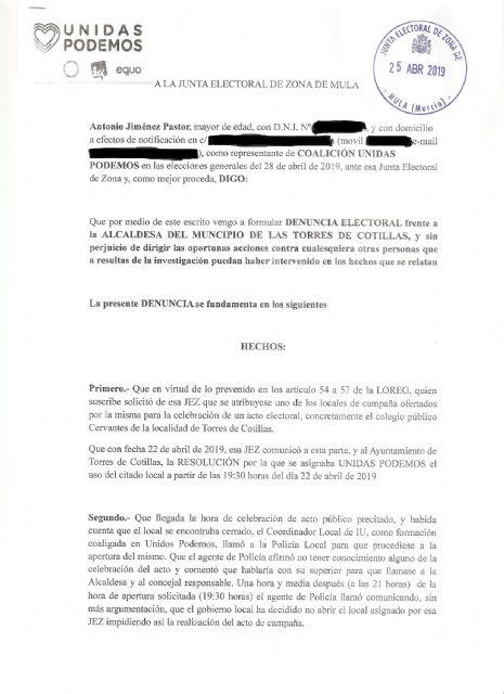 IU denuncia a la alcaldesa de Las Torres por impedir la celebración de un acto de Unidas Podemos - 5, Foto 5