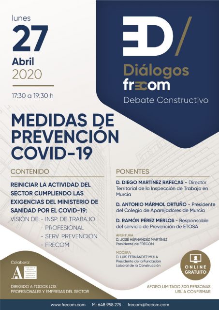 Más de 160 personas inscritas ya en el ´Diálogos FRECOM´ que tratará las exigencias del Ministerio de Sanidad tras la reanudación de la actividad - 1, Foto 1