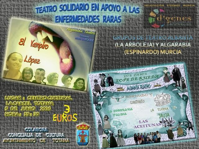 El próximo 5 de junio, tarde de teatro solidario en apoyo a las Enfermedades Raras en Totana
