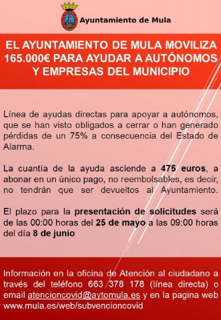 Ayudas a autónomos afectados por el Covid 19 de Mula - 1, Foto 1