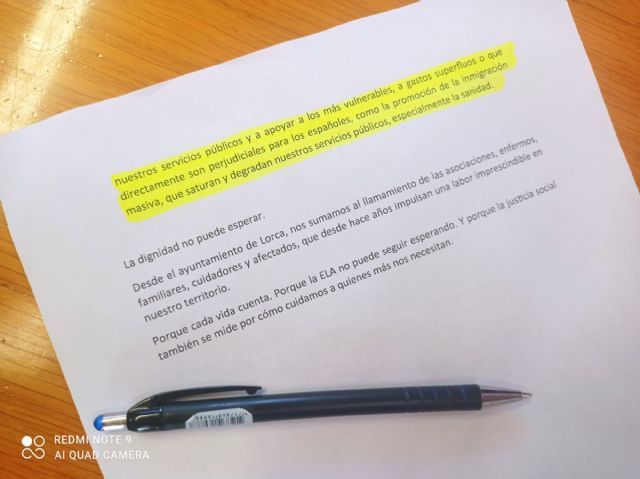 La portavoz de VOX intenta colar en el Pleno de Lorca una declaración institucional sobre la enfermedad del ELA de contenido xenófobo - 1, Foto 1