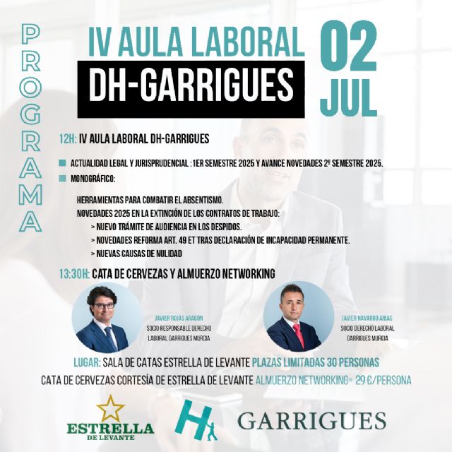 El absentismo laboral y las novedades jurídicas en los despidos centrarán la IV edición del Aula Laboral DH-Garrigues - 1, Foto 1