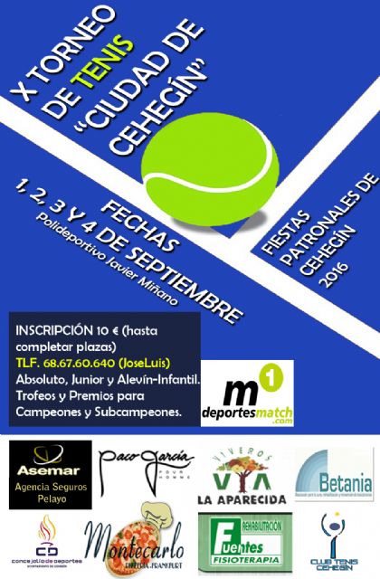 La semana que viene se celebrará el X Torneo de Tenis Ciudad de Cehegín - 1, Foto 1