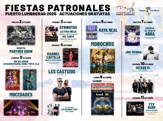 Javi Medina, Les Castizos, Morochos, Saurom, Raya Real y Mocedades protagonizan los conciertos de las Fiestas Patronales de Puerto Lumbreras 2025 - 2, Foto 2