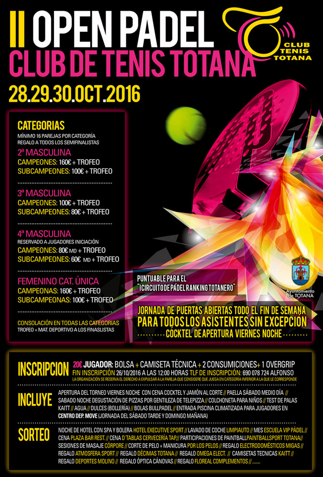 El II Open de Padel Club de Tenis Totana tendrá lugar este fin de semana, Foto 1