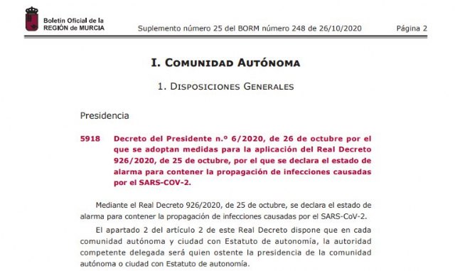 BORM. Medidas adicionales para hacer frente a la epidemia de COVID-19 en la Regin de Murcia, Foto 2
