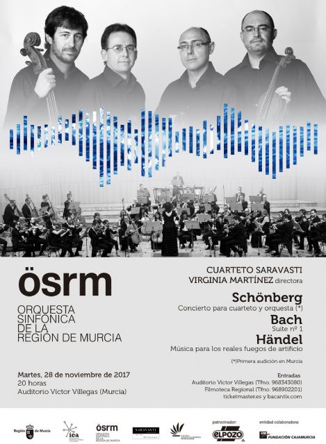 La Orquesta Sinfónica de la Región de Murcia y el Cuarteto Saravasti se unen este martes para ofrecer un concierto en el Auditorio Víctor Villegas - 1, Foto 1