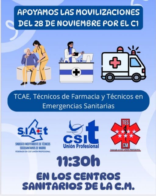 CSIT UNIÓN PROFESIONAL reclama el grupo C1 para los técnicos sanitarios y se suma a las movilizaciones del 28 de noviembre - 1, Foto 1