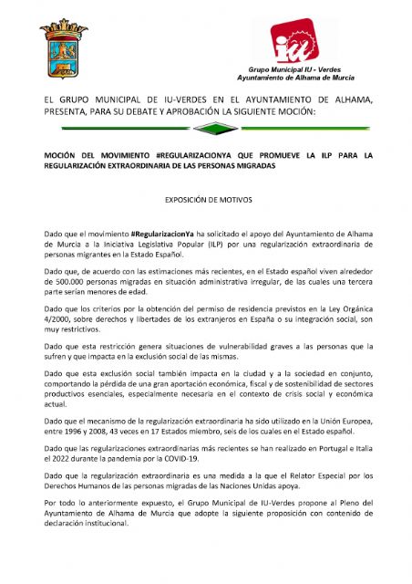 IU-verdes Alhama propone la regularizacin extraordinaria de las personas migradas, Foto 1