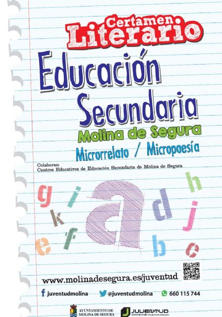 La Concejalía de Juventud de Molina de Segura convoca el XXVI Certamen Literario de Educación Secundaria 2017 en las modalidades de Microrrelato y Micropoema - 1, Foto 1