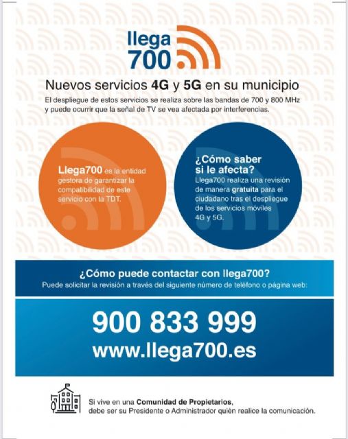 Llega 700 ofrece atención gratuita a los hogares cuya señal TDT se vea afectada por la implantación del 4G y 5G - 1, Foto 1