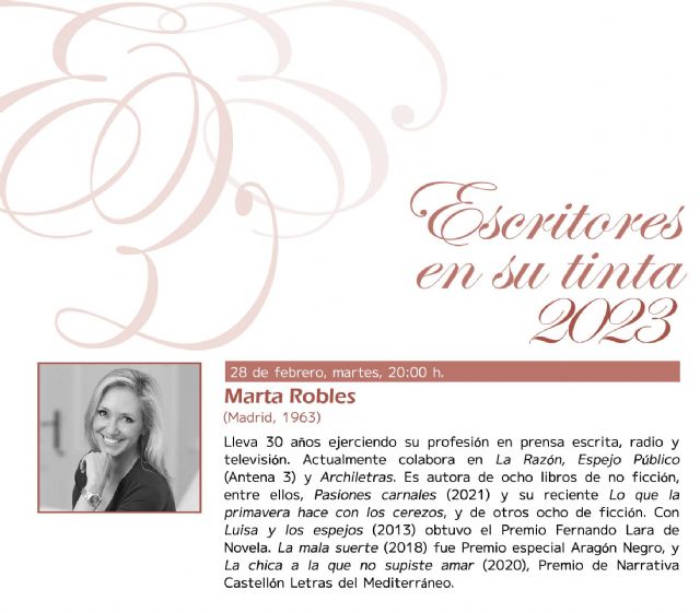 Marta Robles abre el Ciclo Escritores en su tinta 2023 de Molina de Segura el martes 28 de febrero - 1, Foto 1