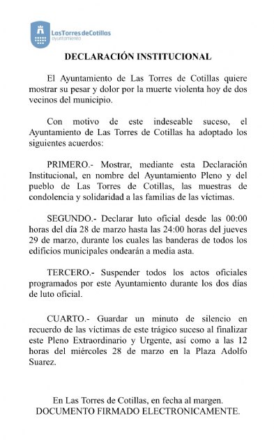 En sesión extraordinaria celebrada hoy el pleno del Ayuntamiento ha aprobado por unanimidad la siguiente DECLARACIÓN INSTITUCIONAL - 2, Foto 2