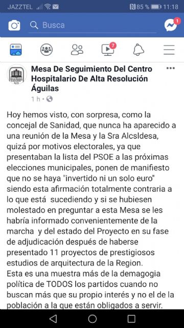 Ciudadanos Águilas exigimos a la alcaldesa que cese en la manipulación y uso electoralista de la mesa de seguimiento - 1, Foto 1