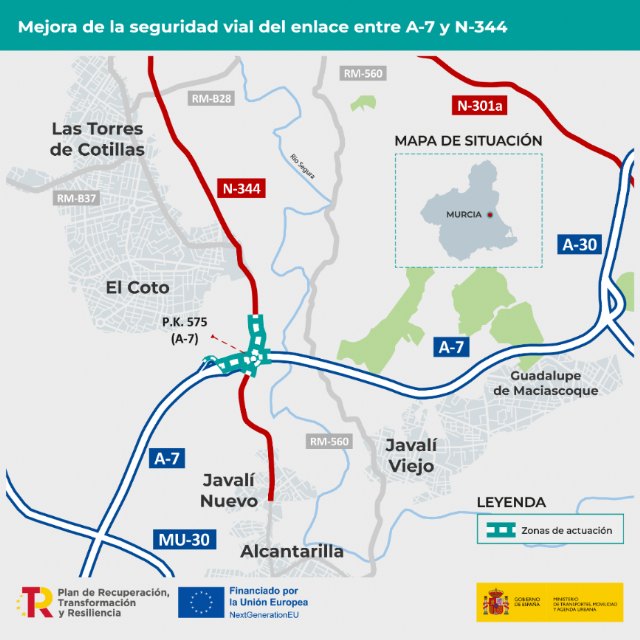 Mitma licita por 6 millones de euros las obras de mejora de laseguridad vial del enlace entre la A-7 y la N-344 en Murcia - 1, Foto 1