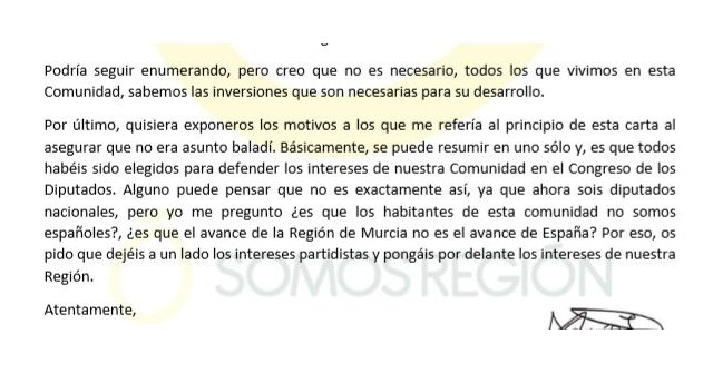 Somos Región envía una carta abierta a todos los diputados nacionales electos por Murcia - 3, Foto 3