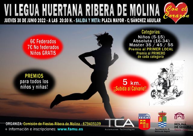 La VI Legua Huertana La Ribera de Molina 2022 Con el Corazón, sobre un circuito de 5 kilómetros, se celebra el jueves 30 de junio - 1, Foto 1