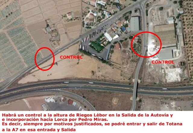 La Guardia Civil flexibiliza el dispositivo de entrada y salida desde la autovía A7, autorizando los accesos por motivos justificados a través de los enlaces del polígono, Totana Centro y Lébor - 2, Foto 2