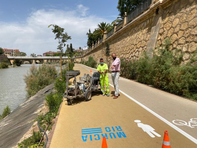 Nueva señalización horizontal a lo largo de 4.000 metros para el carril bici y los pasos peatonales de Murcia Río - 1, Foto 1