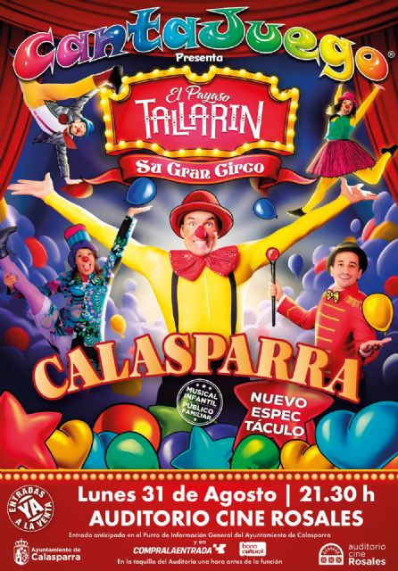El Payaso Tallar�n llega a Calasparra con un espect�culo familiar de teatro musical y circo