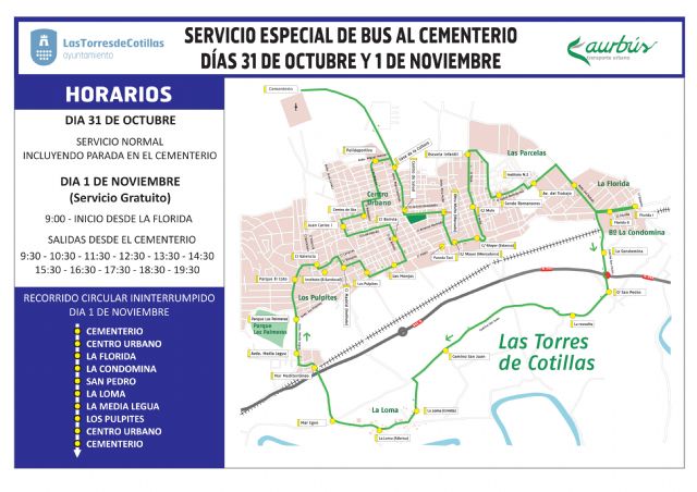 Servicio gratuito de autobuses en Las Torres de Cotillas para el día de Todos los Santos - 1, Foto 1