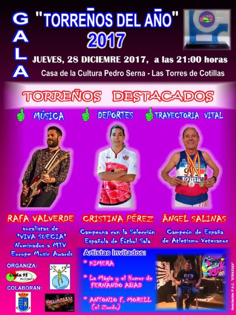 El músico Rafa Val, el atleta Ángel Salinas y la futbolista Cristina Pérez, 'Torreños del Año 2017' - 1, Foto 1