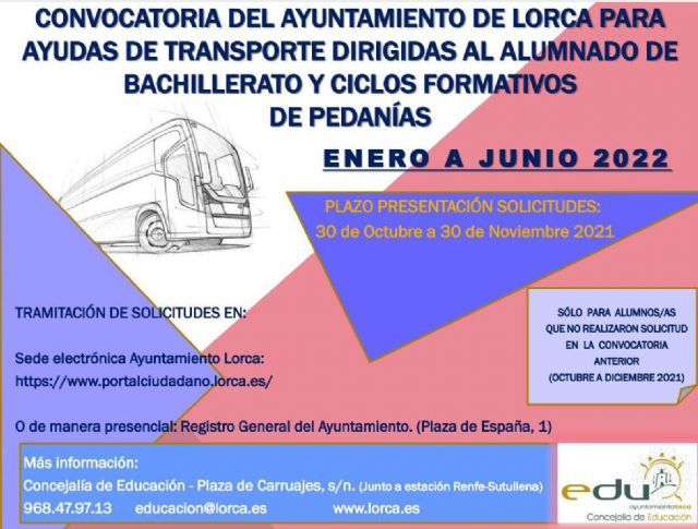 El Ayuntamiento de Lorca aprueba las ayudas del transporte público interurbano para los estudiantes de Bachillerato y Ciclos Formativos, residentes en pedanías - 1, Foto 1