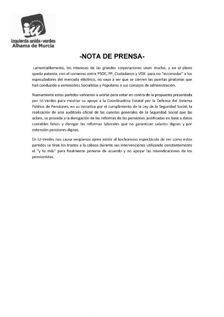 Valoracin del Pleno Ordinario del 26 de enero de 2021. IU-verdes Alhama de Murcia, Foto 2