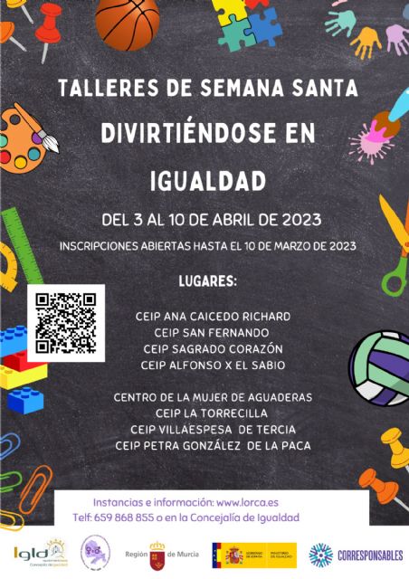 El Ayuntamiento de Lorca oferta un total de 600 plazas para los 'Talleres de Semana Santa: Divirtiéndose en Igualdad' que se desarrollarán entre el 3 y el 10 de abril - 1, Foto 1