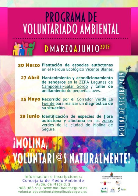 El Programa de Voluntariado Ambiental de Molina de Segura ¡Voluntari@s Naturalmente! presenta para esta primavera 4 nuevas actividades - 1, Foto 1