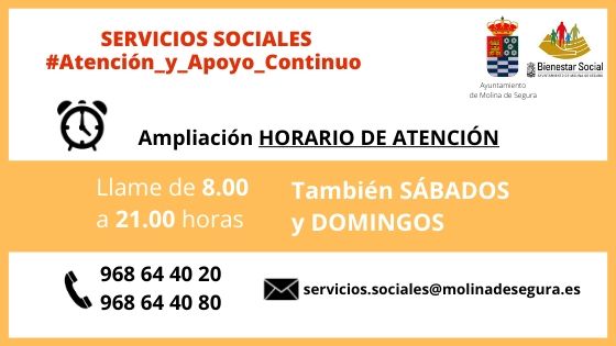 La Concejalía de Bienestar Social de Molina de Segura recuerda que amplía su horario de atención a fines de semana durante el estado de alarma por el COVID-19 - 1, Foto 1