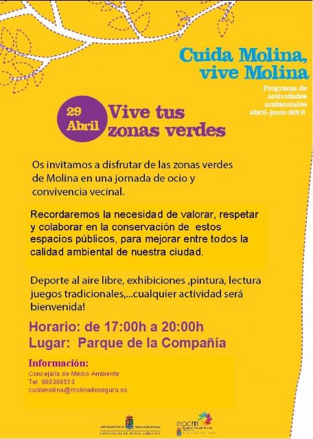 El Ayuntamiento de Molina de Segura invita a la ciudadanía a Vivir en las zonas verdes el viernes 29 de abril en el Parque de la Compañía - 1, Foto 1
