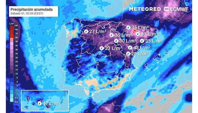 Acumulados de lluvia previstos hasta la madrugada del sábado., Foto 1