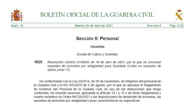 La ultima convocatoria de vacantes ratifica la denuncia de AUGC por la falta de guardias civiles en la 5ª zona de la Guardia Civil de Murcia - 1, Foto 1