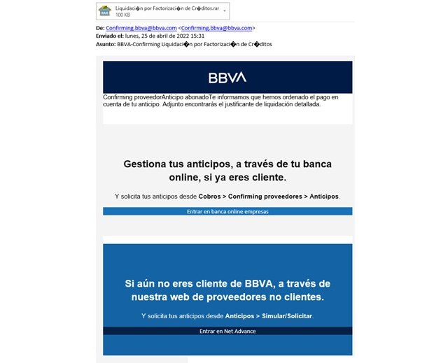 ESET alerta de nueva suplantación por email del BBVA que instala malware - 1, Foto 1