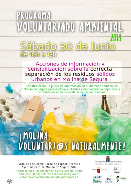 El Programa de Voluntariado Ambiental de Molina de Segura ¡Voluntari@s Naturalmente! realiza acciones de información y sensibilización sobre la correcta separación de los residuos sólidos urbanos el sábado 30 de junio - 1, Foto 1