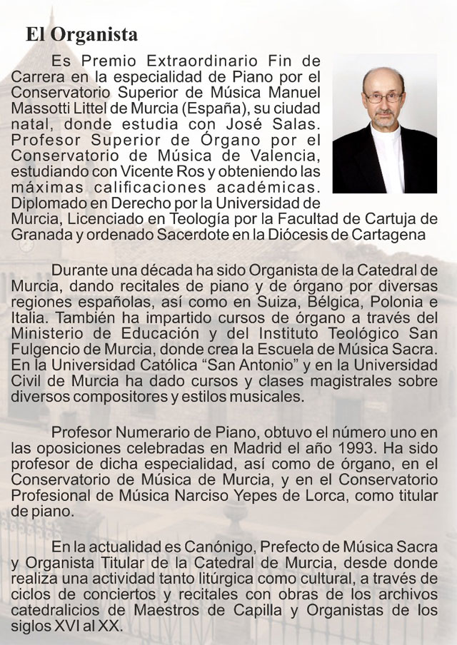 El Santuario de Santa Eulalia acogerá mañana un concierto de órgano a cargo de Alfonso Guillamón de los Reyes, Foto 3