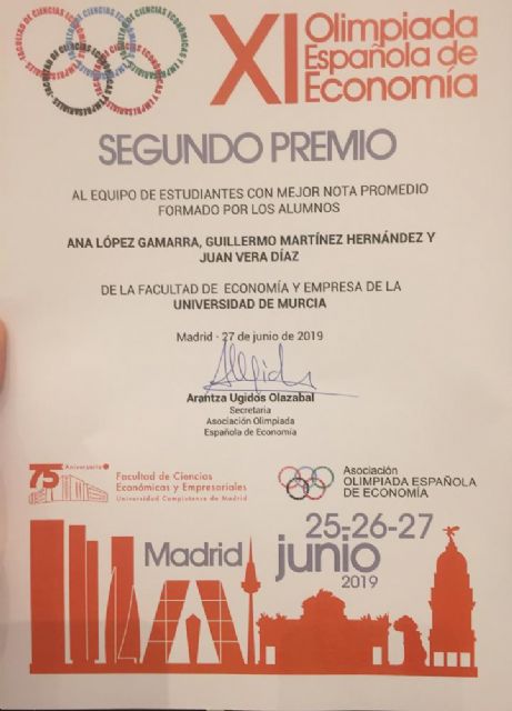 Un equipo de estudiantes de la Región de Murcia logra el segundo puesto en la XI Olimpiada Española de Economía - 2, Foto 2