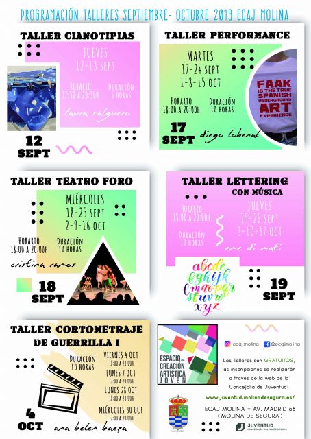 La Concejalía de Juventud de Molina de Segura pone en marcha cinco nuevos talleres en el Espacio de Creación Artística Joven durante los meses de septiembre y octubre de 2019 - 1, Foto 1