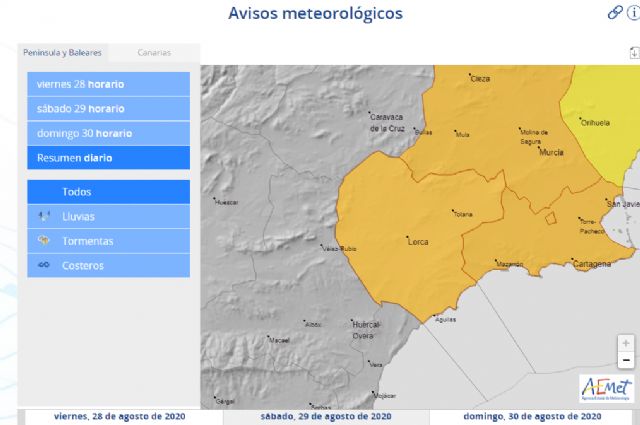 La Agencia Estatal de Meteorología activa para este sábado en Lorca aviso naranja por tormentas y amarillo por precipitaciones - 1, Foto 1