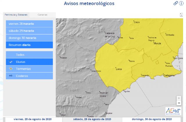La Agencia Estatal de Meteorología activa para este sábado en Lorca aviso naranja por tormentas y amarillo por precipitaciones - 2, Foto 2