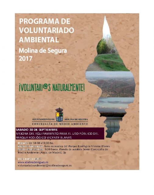El Programa ¡Voluntari@s Naturalmente! de Molina de Segura retoma las actividades el sábado 30 de septiembre, con acciones de mejora del equipamiento del Parque Ecológico Vicente Blanes - 1, Foto 1