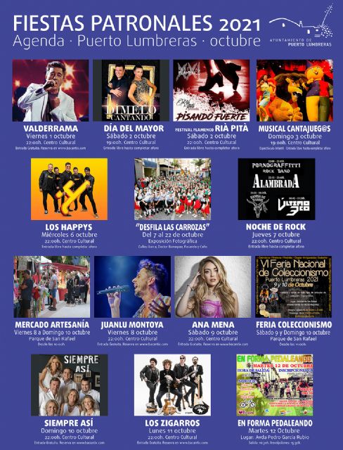 Más de una treintena de actividades componen el programa de las Fiestas Patronales de Puerto Lumbreras 2021, que amplían su calendario para llegar a todos los públicos - 1, Foto 1