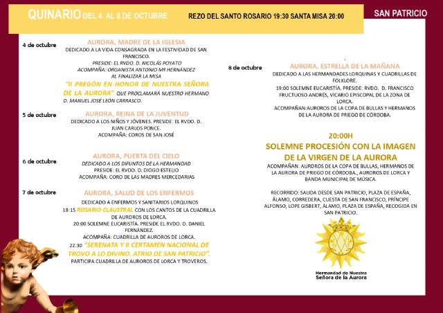 La Hermandad de la Aurora celebrará las fiestas en honor a la Virgen con un Quinario del 4 al 8 de octubre y una solemne procesión por el casco histórico de Lorca - 2, Foto 2
